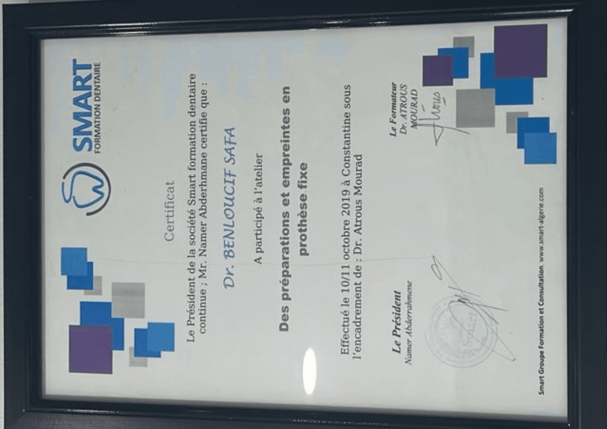 Formation en prothèse fixe avec Dr Mourad Atrous – Constantine - 2019