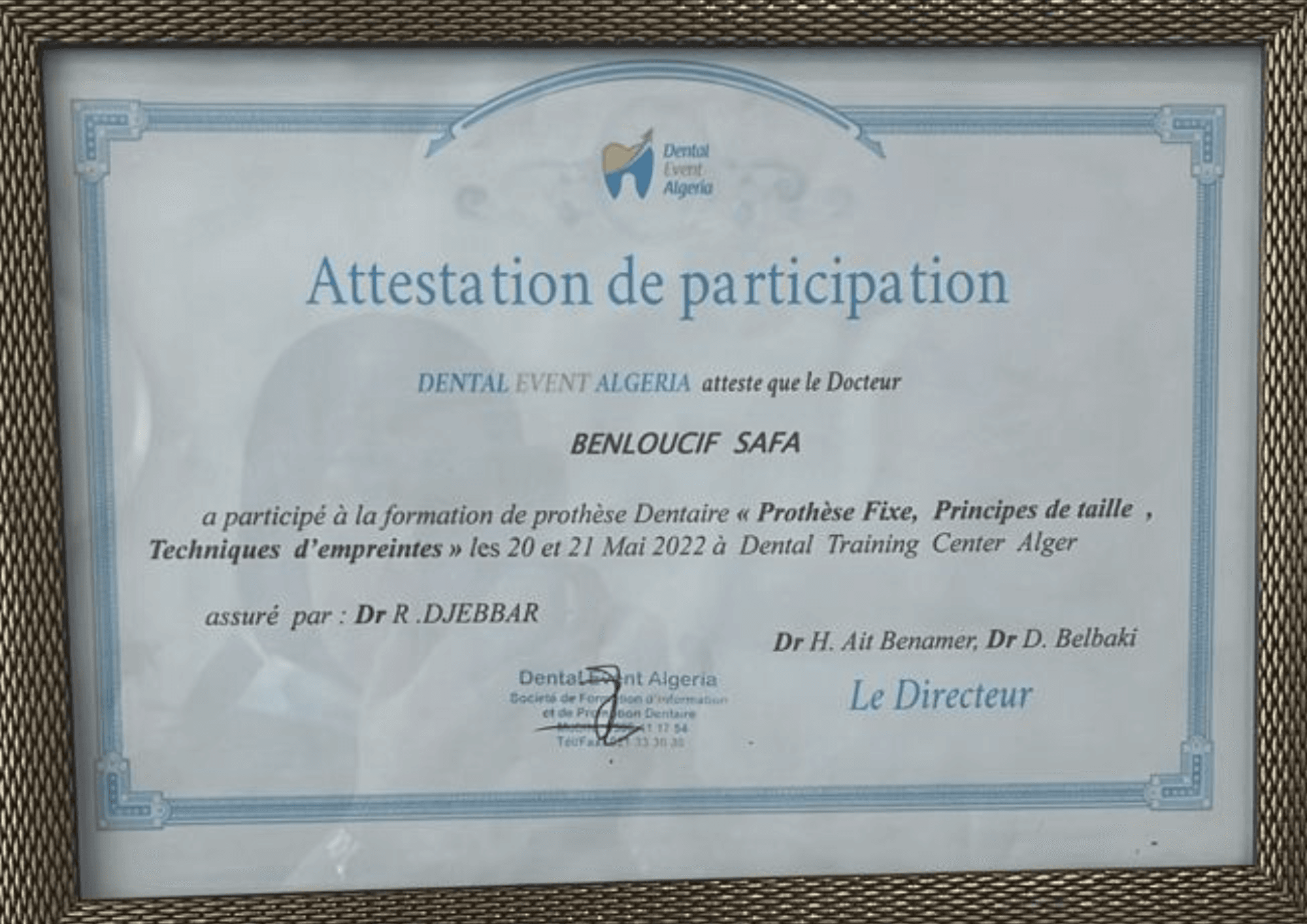 Formation en prothèse fixe avec Dr Djebbar Radia – Alger - 2022