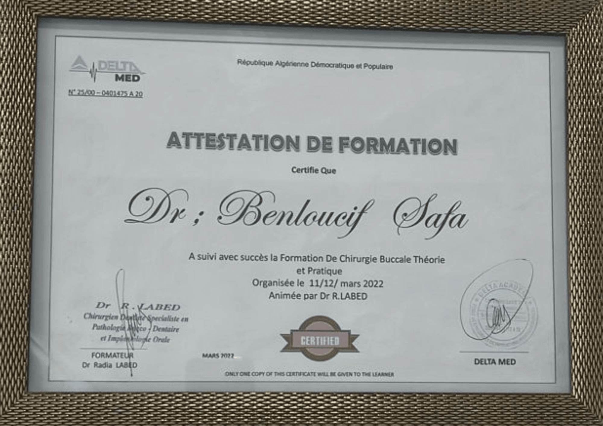 Formation en petite chirurgie buccale avec Dr Radia Labed – Constantine - 2022